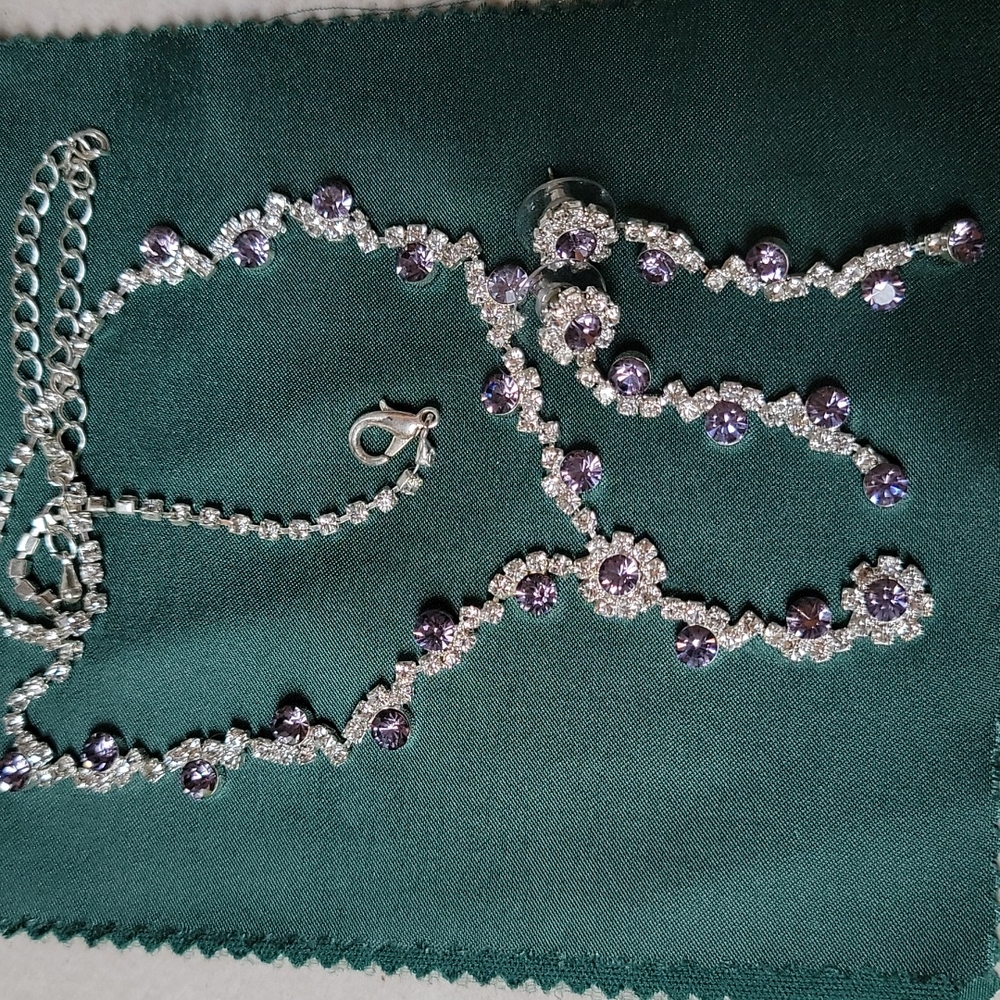 Purple Rhinestone Necklace / Earring Set